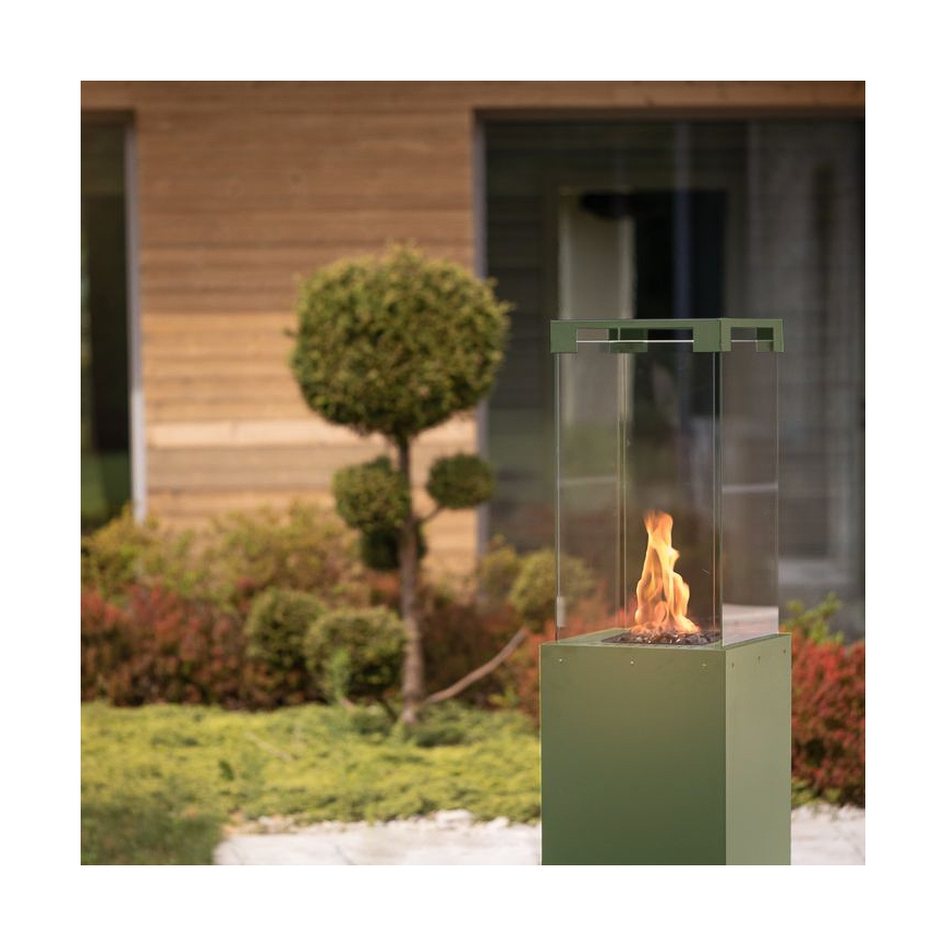 Planika Faro GAS - Chimenea de gas para exterior 142x36 cm 8kW verde + funda protectora