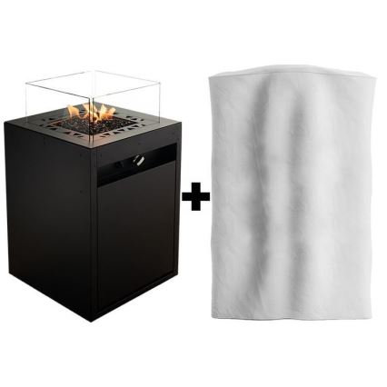 Planika - Chimenea de gas para exterior 79,7x48 cm 10kW 1xAAA negro + funda protectora