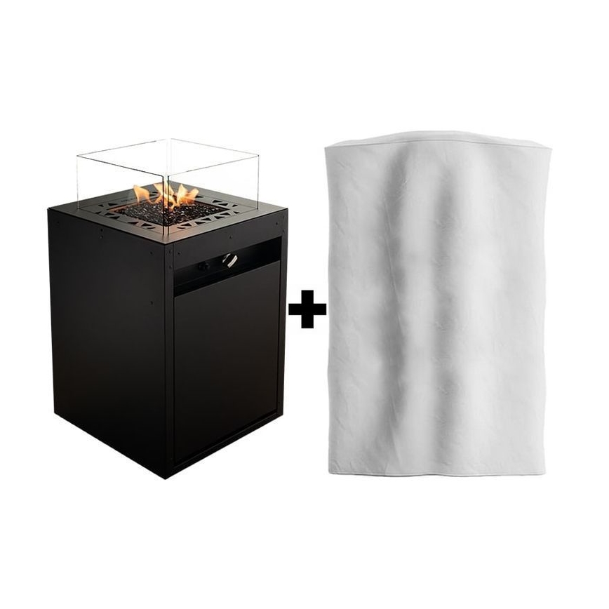 Planika - Chimenea de gas para exterior 79,7x48 cm 10kW 1xAAA negro + funda protectora