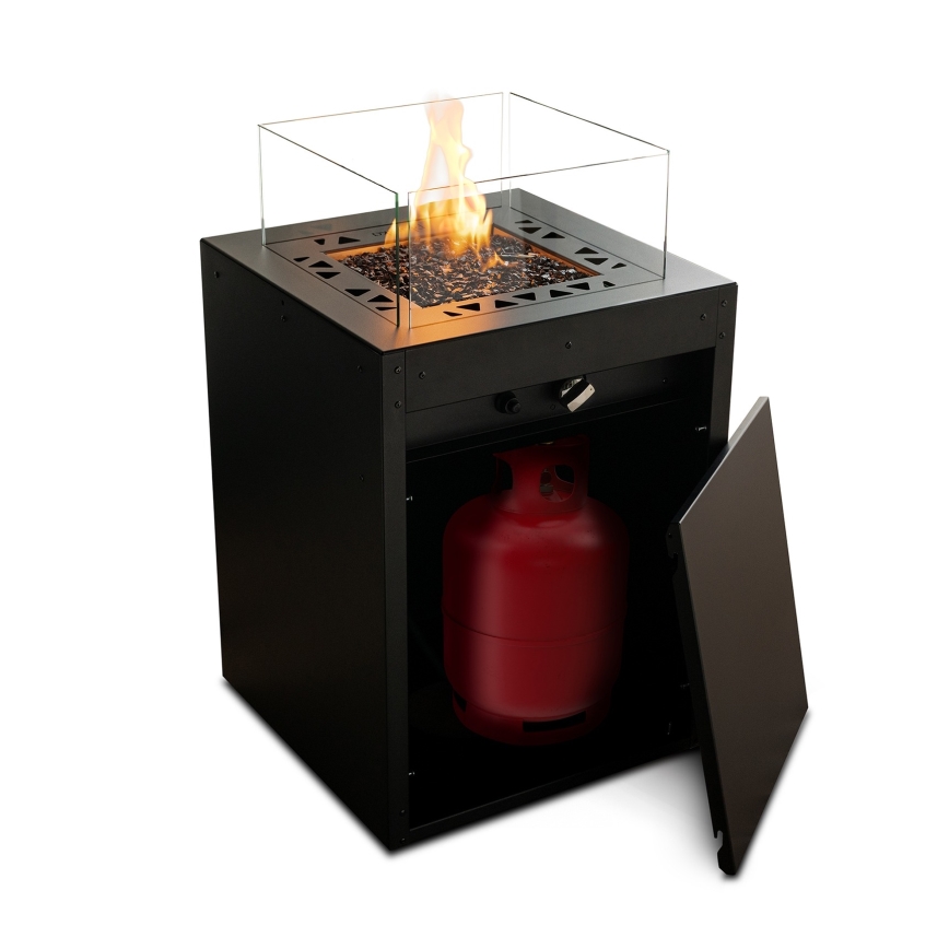 Planika - Chimenea de gas para exterior 79,7x48 cm 10kW 1xAAA negro + funda protectora