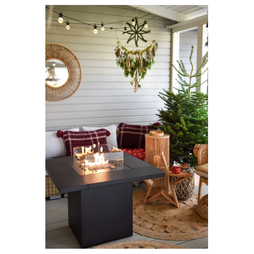 Planika - Chimenea de gas para exterior 79,7x90 cm 10kW 1xAAA negro + funda protectora