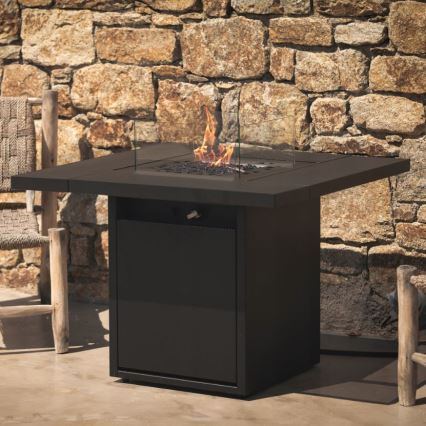 Planika - Chimenea de gas para exterior 79,7x90 cm 10kW 1xAAA negro + funda protectora