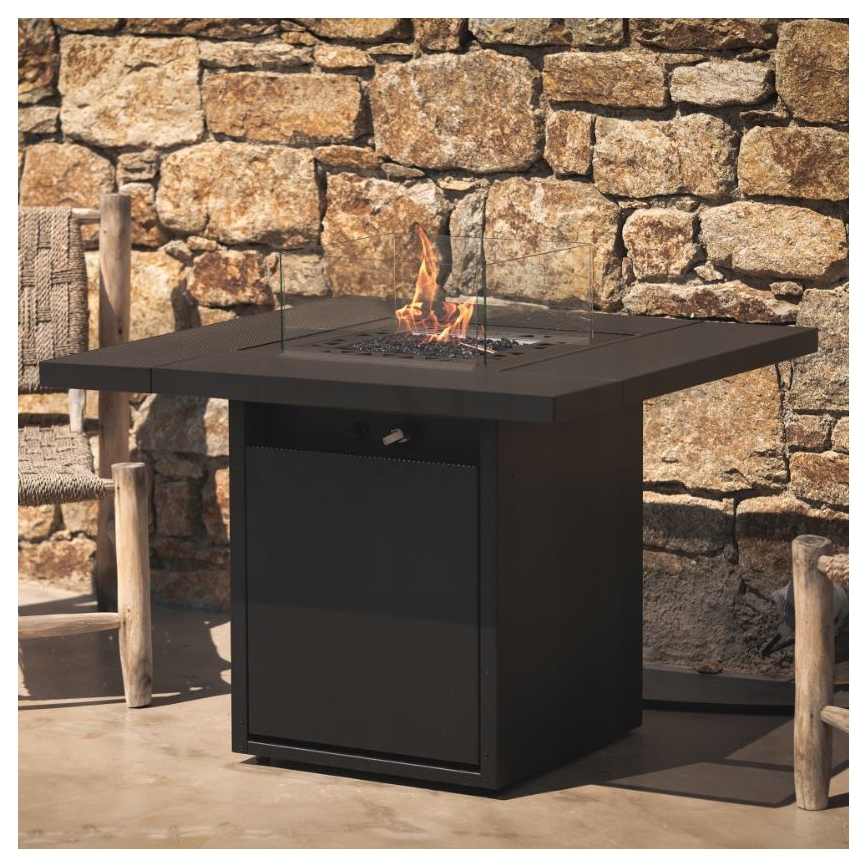 Planika - Chimenea de gas para exterior 79,7x90 cm 10kW 1xAAA negro + funda protectora