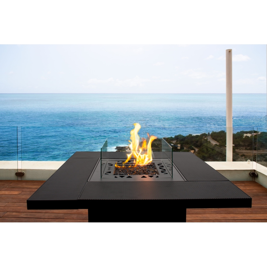 Planika - Chimenea de gas para exterior 79,7x90 cm 10kW 1xAAA negro + funda protectora