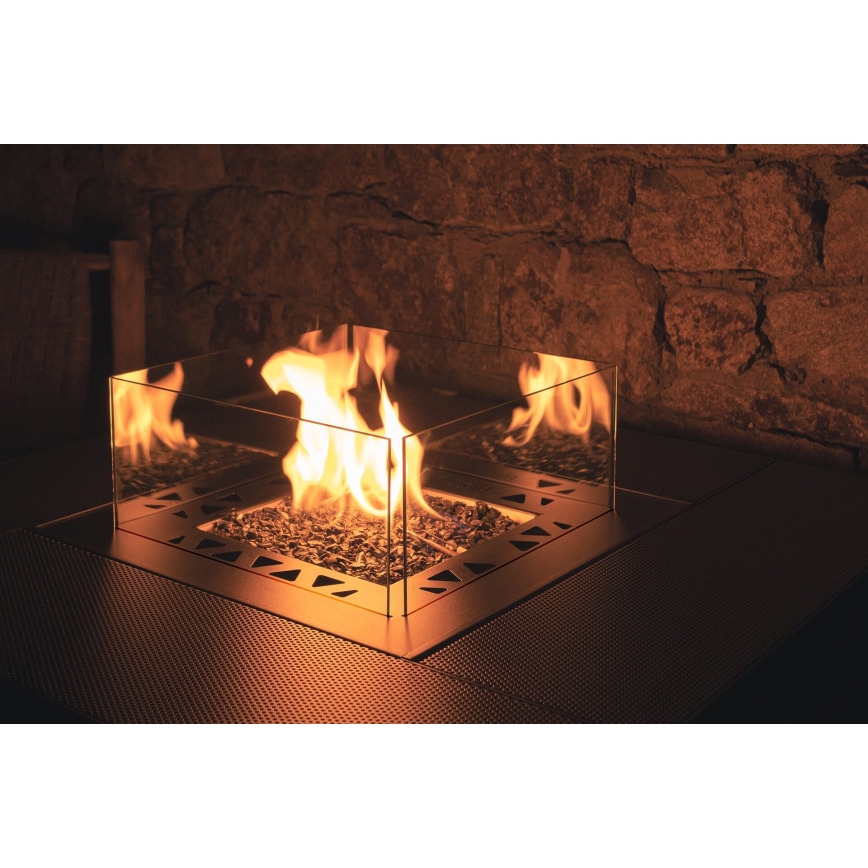 Planika - Chimenea de gas para exterior 79,7x90 cm 10kW 1xAAA negro + funda protectora
