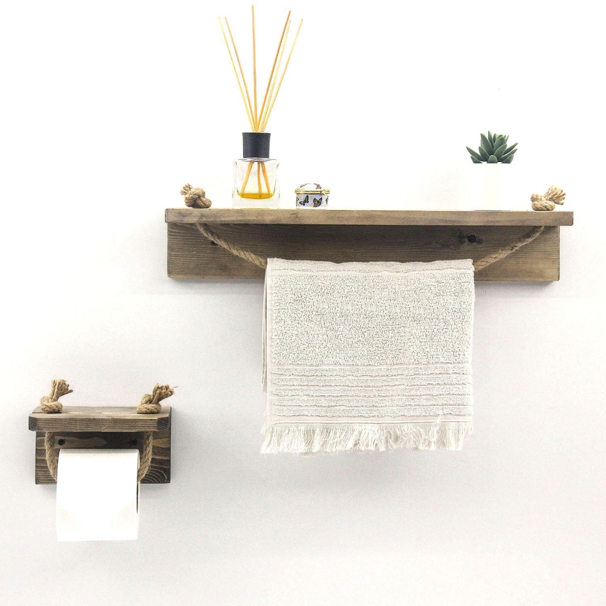 Portarrollos 10,5x17 cm + estante de pared 10x50 cm abeto