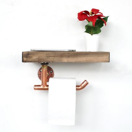 Portarrollos de papel higiénico con estante 15x30 cm marrón/cobre