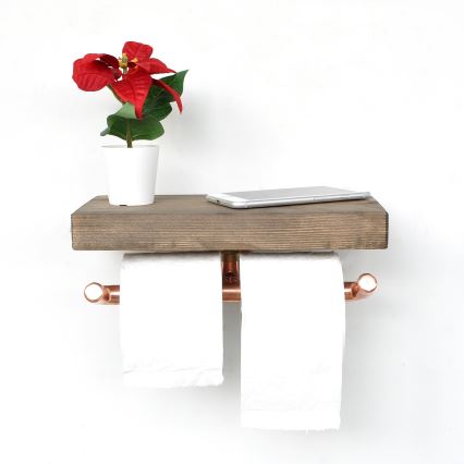 Portarrollos de papel higiénico con estante BORU 12x30 cm abeto/cobre