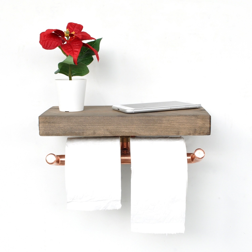 Portarrollos de papel higiénico con estante BORU 12x30 cm abeto/cobre