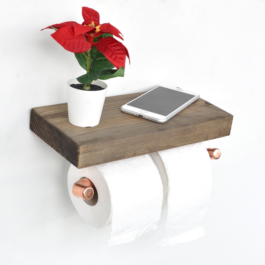 Portarrollos de papel higiénico con estante BORU 12x30 cm abeto/cobre