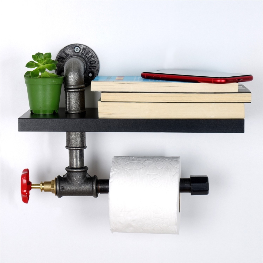 Portarrollos de papel higiénico con estante BORU negro