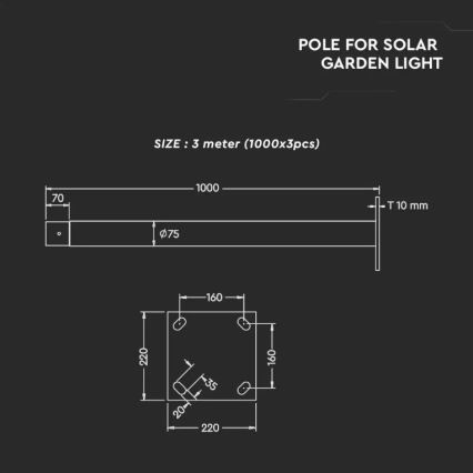 Poste metálico con soporte para lámpara solar 3 m