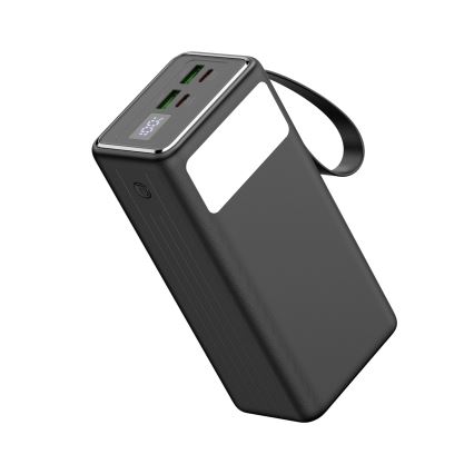 Power Bank 40000 mAh 65W Power Delivery 2xUSB-A + 2xUSB-C con Linterna LED con gancho e imán y USB-C cable 1m negro