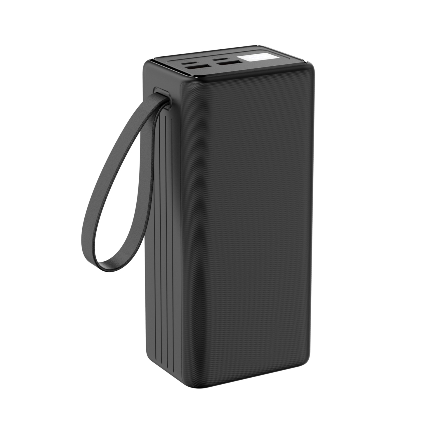 Power Bank 40000 mAh 65W Power Delivery 2xUSB-A + 2xUSB-C con Linterna LED con gancho e imán y USB-C cable 1m negro