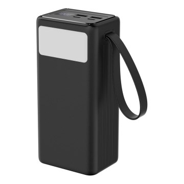 Power Bank 40000 mAh 65W Power Delivery 2xUSB-A + 2xUSB-C con Linterna LED con gancho e imán y USB-C cable 1m negro