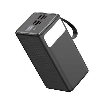 Power Bank 60000 mAh 20W Power Delivery 4xUSB-A + 2xUSB-C con Linterna LED con gancho e imán y USB-C cable 1m negro