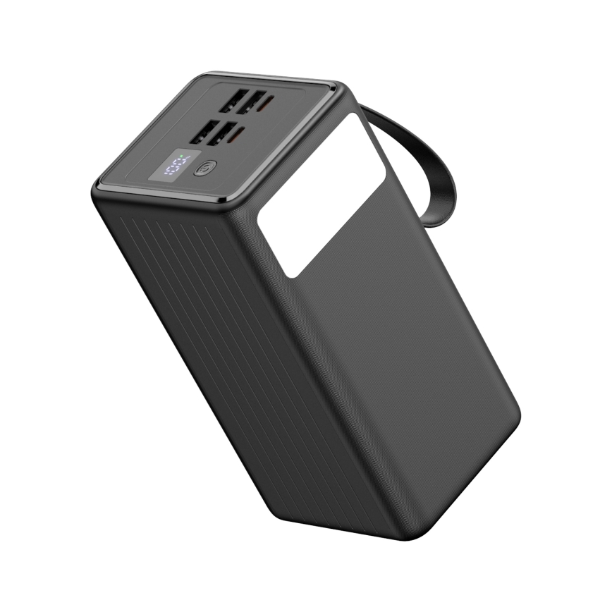 Power Bank 60000 mAh 20W Power Delivery 4xUSB-A + 2xUSB-C con Linterna LED con gancho e imán y USB-C cable 1m negro