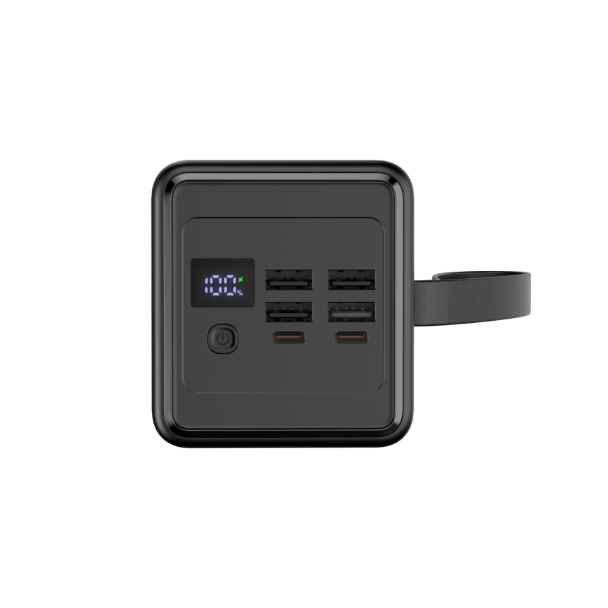 Power Bank 60000 mAh 20W Power Delivery 4xUSB-A + 2xUSB-C con Linterna LED con gancho e imán y USB-C cable 1m negro