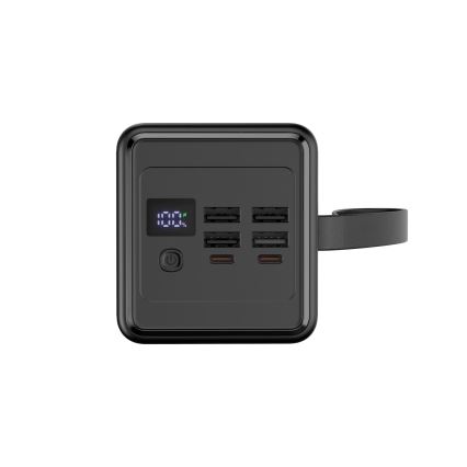 Power Bank 60000 mAh 65W Power Delivery 4xUSB-A + 2xUSB-C con Linterna LED con gancho e imán y USB-C cable 1m negro