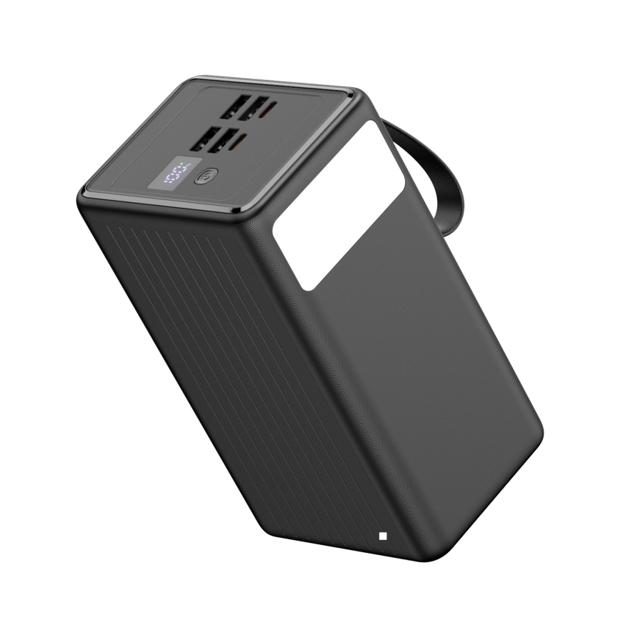 Power Bank 70000 mAh 20W Power Delivery 4xUSB-A + 2xUSB-C con Linterna LED con gancho e imán y USB-C cable 1m negro