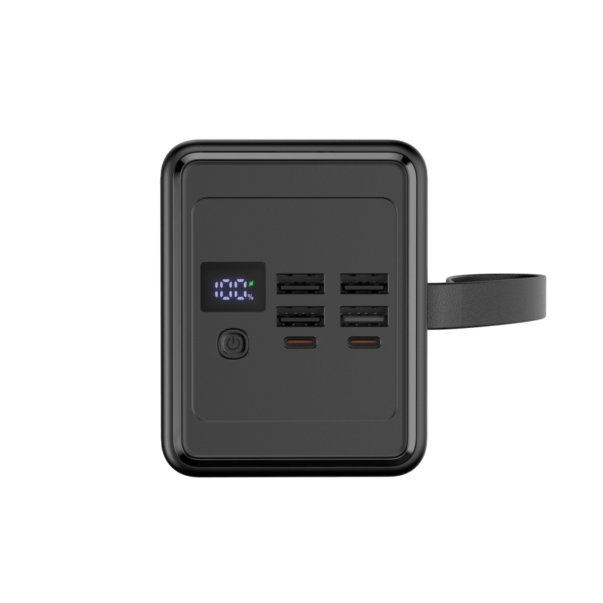 Power Bank 70000 mAh 20W Power Delivery 4xUSB-A + 2xUSB-C con Linterna LED con gancho e imán y USB-C cable 1m negro
