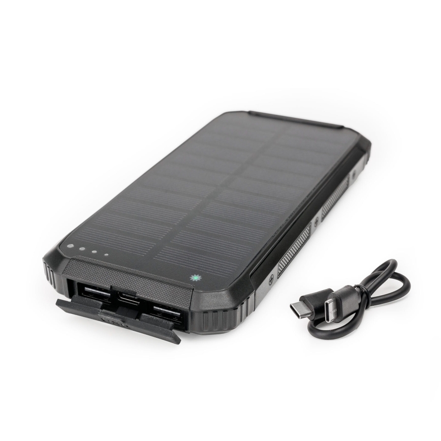 Power bank con luz LED, carga inalámbrica y panel solar Power Delivery 15W/10000 mAh negro