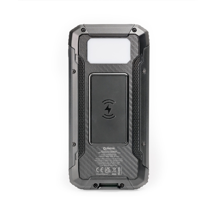 Power bank con luz LED, carga inalámbrica y panel solar Power Delivery 15W/10000 mAh negro