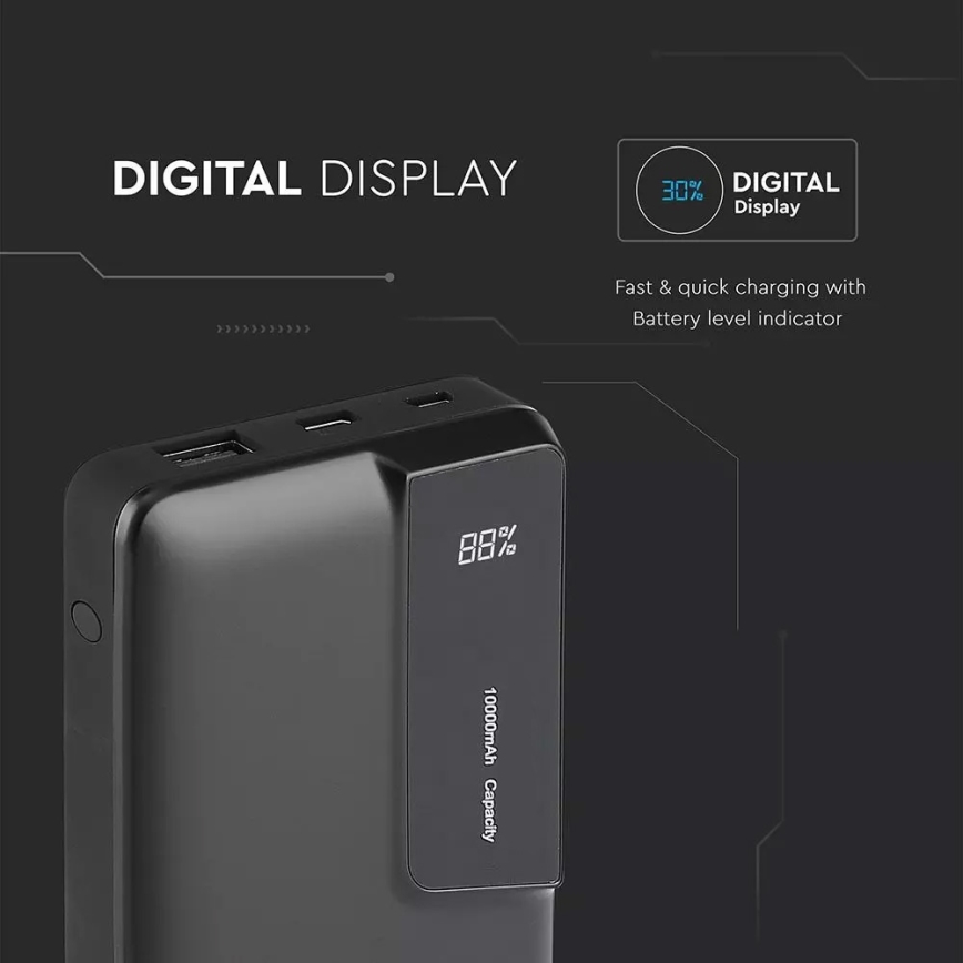 Power Bank con display 10000mAh/3,7V negro