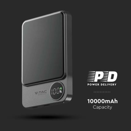 Power Bank con pantalla y cargador inalámbrico Power Delivery 10000mAh/20W/5V negro