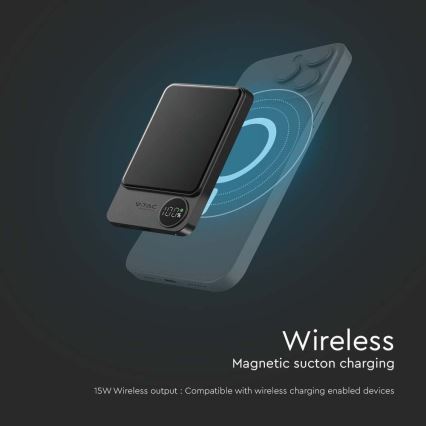 Power Bank con pantalla y cargador inalámbrico Power Delivery 10000mAh/20W/5V negro