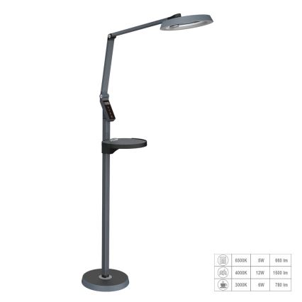 Prezent 31220 - Lámpara de pie LED táctil regulable SALSA LED/15W/230V USB