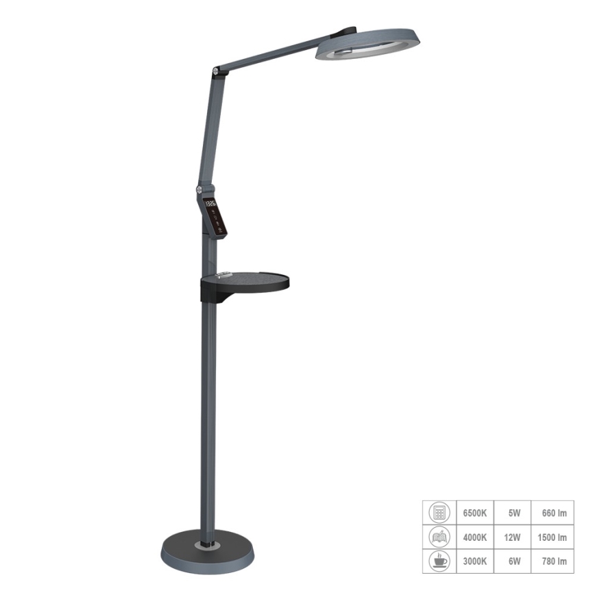 Prezent 31220 - Lámpara de pie LED táctil regulable SALSA LED/15W/230V USB