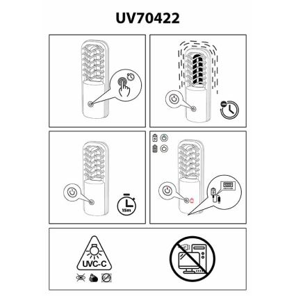 Prezent 70422 - Lámpara germicida desinfectante portátil UVC/2,5W/5V USB