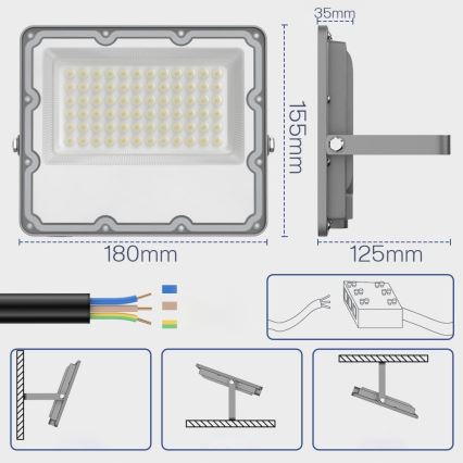 Proyector LED exterior LED/50W/230V 4500K IP65 gris