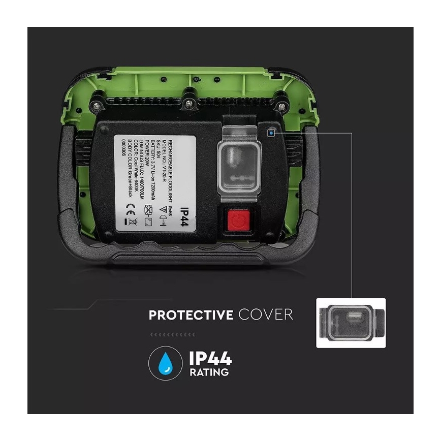Proyector LED recargable y regulable SAMSUNG CHIP + función SOS LED/10W/3,7V/USB IP44 4000K 3600 mAh verde