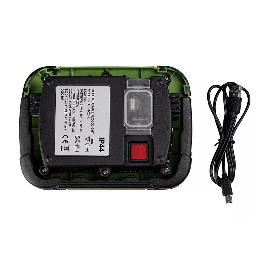 Proyector LED recargable y regulable SAMSUNG CHIP + función SOS LED/20W/3,7V/USB IP44 4000K 7200 mAh verde