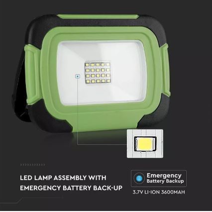 Proyector LED recargable y regulable SAMSUNG CHIP + función SOS LED/20W/3,7V/USB IP44 4000K 7200 mAh verde