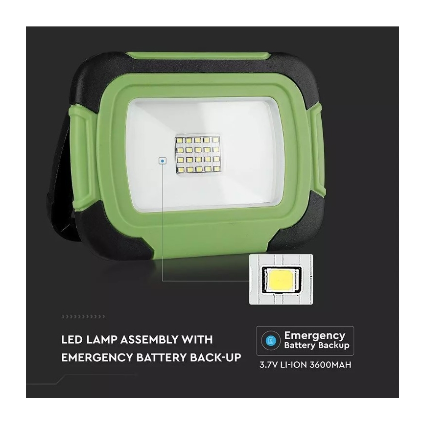 Proyector LED recargable y regulable SAMSUNG CHIP + función SOS LED/20W/3,7V/USB IP44 4000K 7200 mAh verde