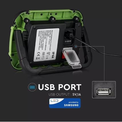 Proyector LED recargable y regulable SAMSUNG CHIP + función SOS LED/20W/3,7V/USB IP44 4000K 7200 mAh verde