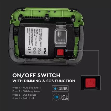 Proyector LED recargable y regulable SAMSUNG CHIP + función SOS LED/20W/3,7V/USB IP44 4000K 7200 mAh verde