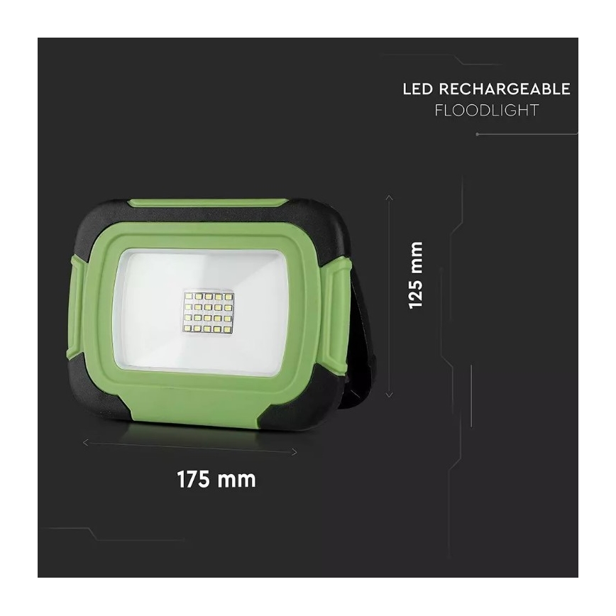 Proyector LED recargable y regulable SAMSUNG CHIP + función SOS LED/20W/3,7V/USB IP44 4000K 7200 mAh verde