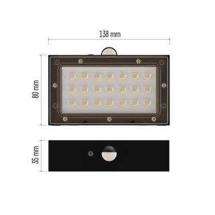 Proyector LED solar con sensor de movimiento LED/3,7V 1200mAh 4000K IP65 negro