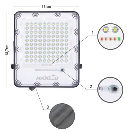 Proyector LED solar de exterior regulable LED/50W/3,2V 4500K IP65 negro + control remoto