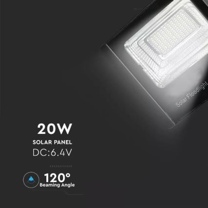 Proyector LED solar regulable LED/20W/6,4V 4000K IP65 10000 mAh + control remoto