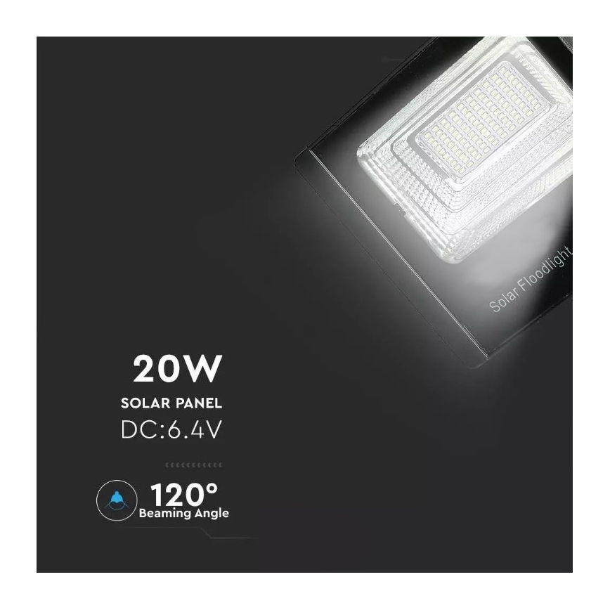 Proyector LED solar regulable LED/20W/6,4V 4000K IP65 10000 mAh + control remoto