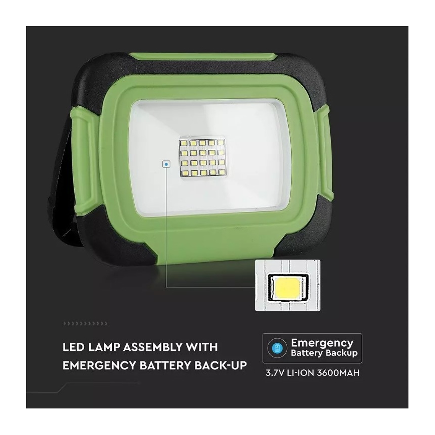 Proyector recargable LED SAMSUNG CHIP LED/10W/3,7V IP44 6400K 3600 mAh verde