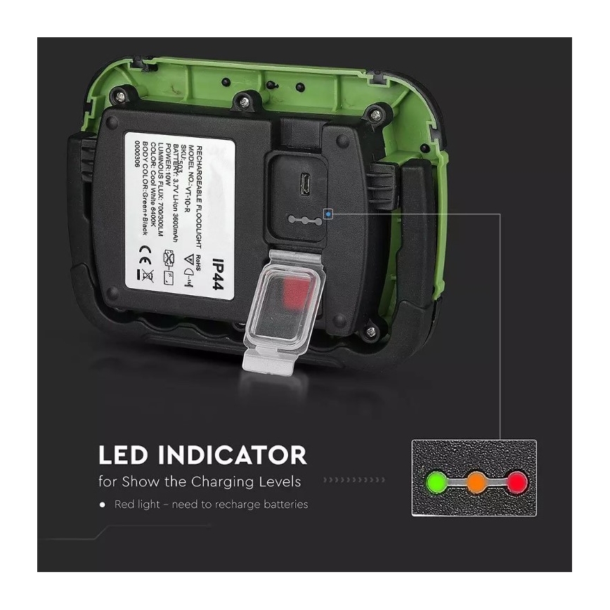 Proyector recargable LED SAMSUNG CHIP LED/10W/3,7V IP44 6400K 3600 mAh verde