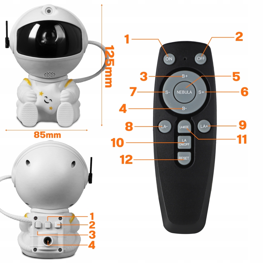 Proyector RGB LED LED/5W/5V astronauta + mando a distancia