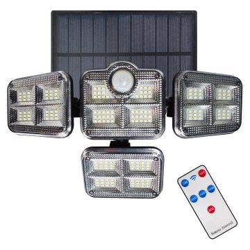 Proyector solar LED con sensor de movimiento y crepuscular LED/30W/3,7V 2400 mAh IP47 + control remoto