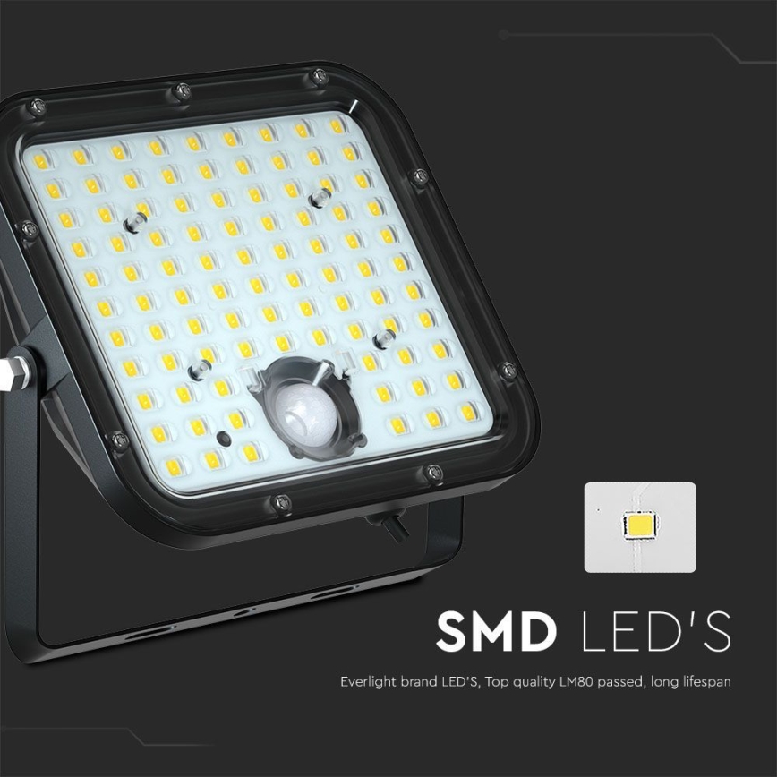 Proyector solar LED con sensor LED/30W/6,4V 6400K 6000 mAh + control remoto